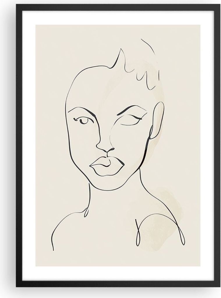Gerahmtes Poster - Schwarzer Rahmen - Porträt Afro Skizze - 50x70 cm - Wand Bild - Wanddeko - Wandbilder - Kunstposter - Wandposter - Bilderrahmen...