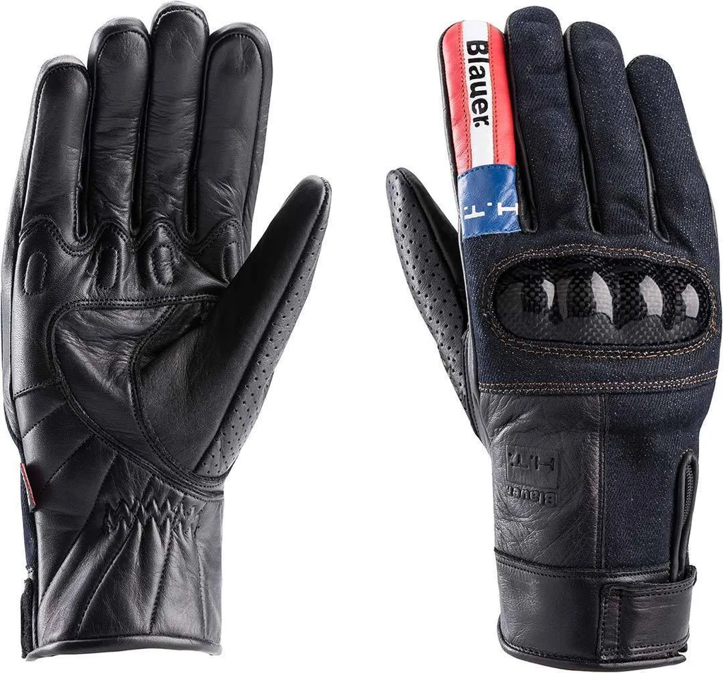 Gants de Moto Mi-Saison Blauer Combo Carbon Denim USA Noir en Taille M
