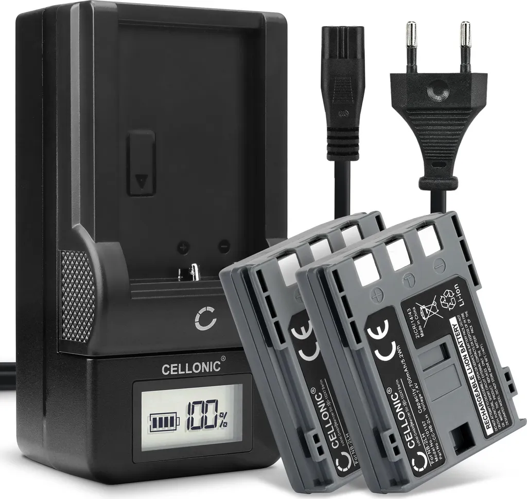 Kit Alimentazione CELLONIC NB-2LH: 2 Batterie 700mAh + Caricabatterie Canon