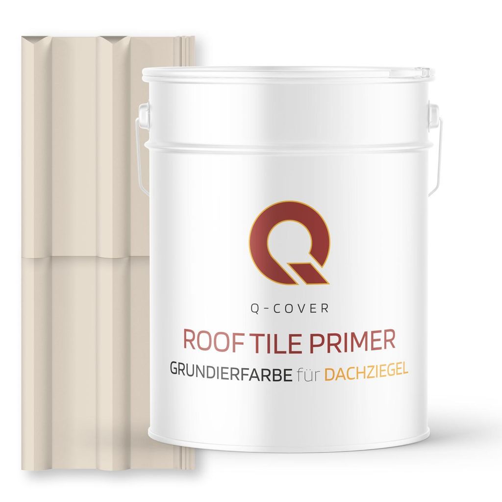 Grundierfarbe für Dachziegel Cremeweiß RAL 9001 10 L | wetterfeste Dachbeschichtung | für Ziegel, Beton, Eternit | UV-beständig | Q-COVER