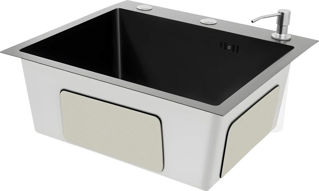 Küchenspüle - Einzelbecken aus Edelstahl - Mit Wasserhahn - Rechteckig - 50×45×20 cm - 2 mm Stärke - Ablaufloch 50 mm - Schwarz