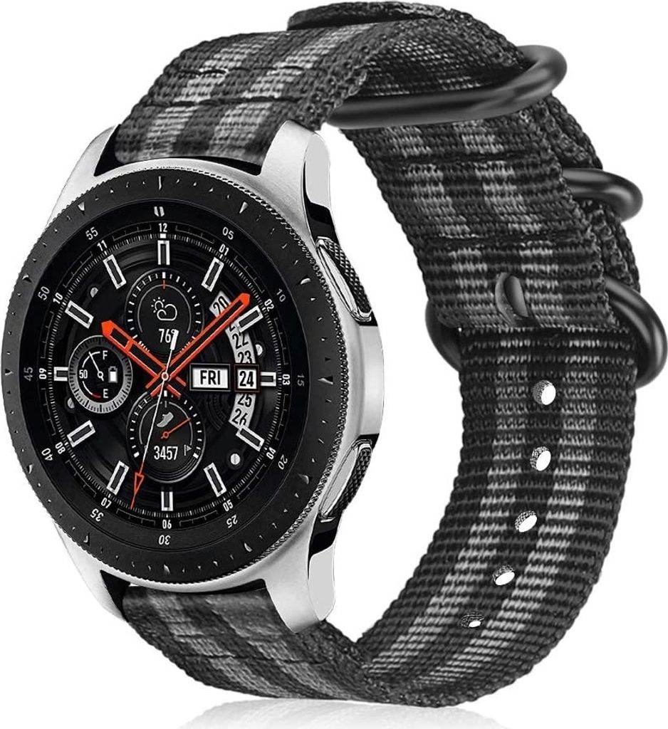 Strap-it Samsung Galaxy Watch 46mm Nylon Schnallenband (Schwarz / Grau)