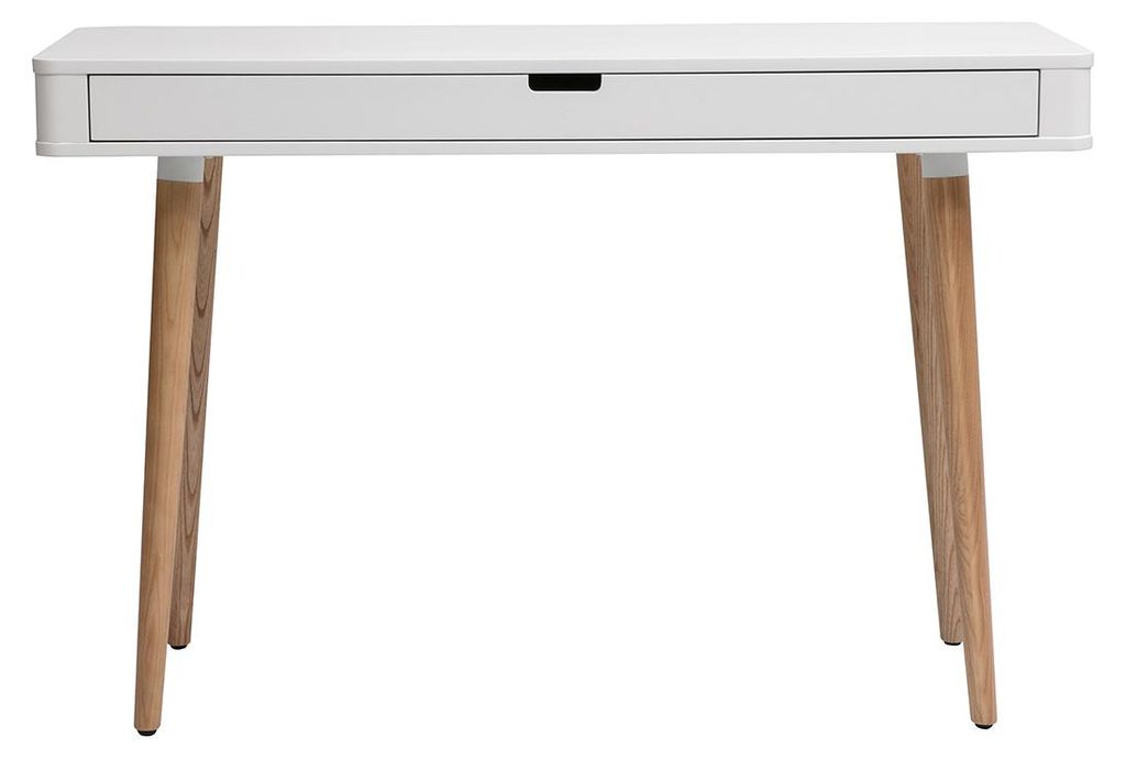 Miliboo - Schreibtisch skandinavisches Design Weiß und Holz Produktbild 