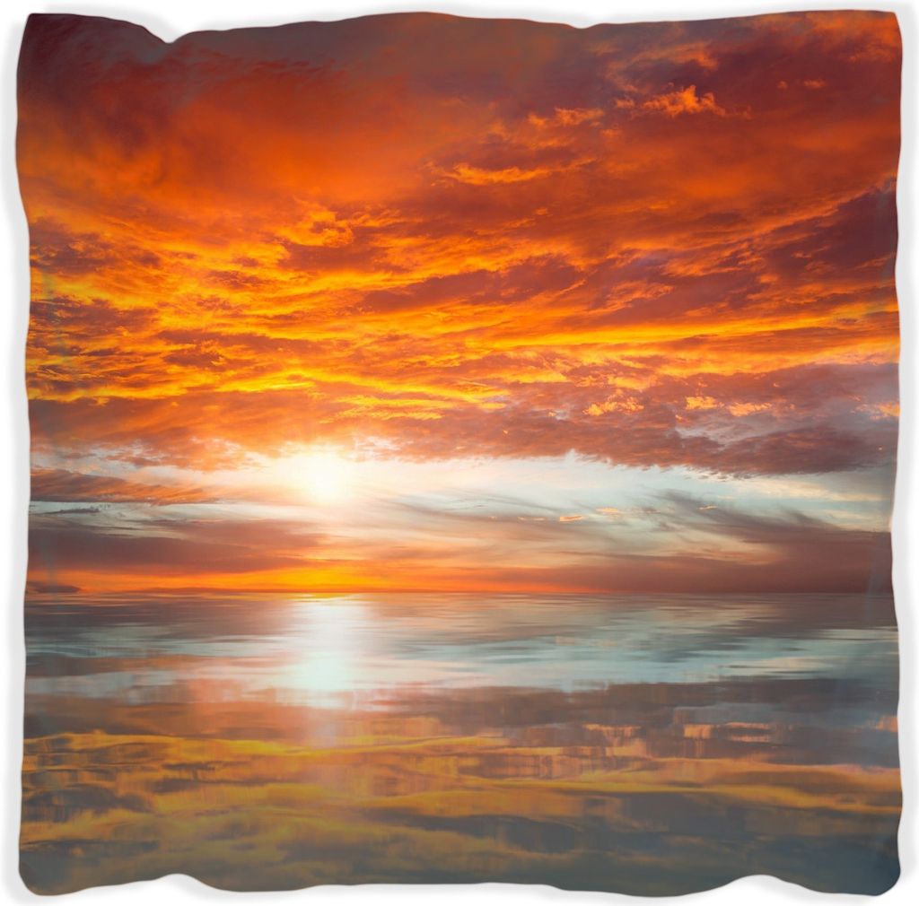 Wallario Premium Kissen, weiche Oberfläche, mit Motiv Abendrot in Reflexion über dem See, Größe: 60 x 60 cm, mit weißer Rückseite