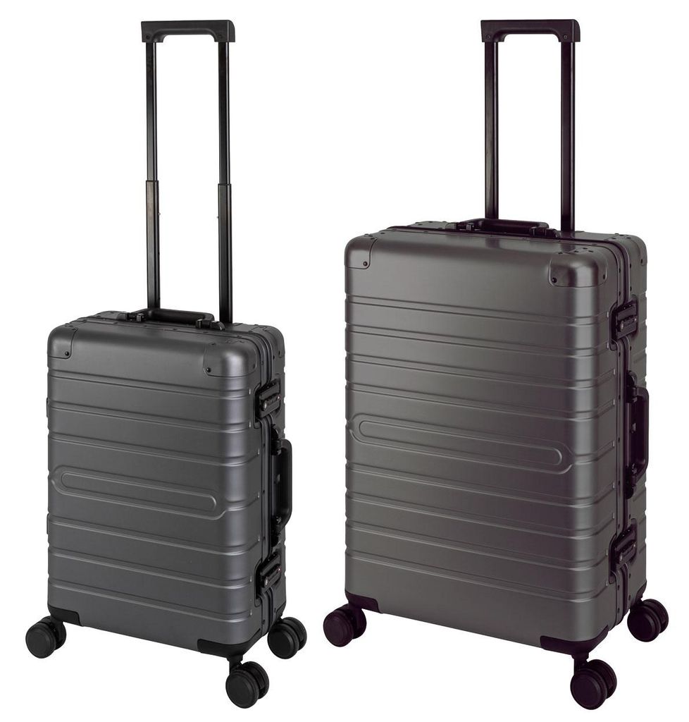 Travelhouse Oslo 2-teiliges Reisekoffer Set aus 100% Aluminium in Anthrazit Handgepäck Koffer S 44L und Koffer M 70L