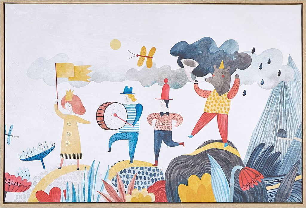 BELIANI Leinwandbild Mehrfarbig Stoff Canvas MDF-Platte 93x63 cm Rechteckig mit Schattenfugenrahmen Tiermotiv Festzugsmotiv Modern Schlafzimmer Kinder