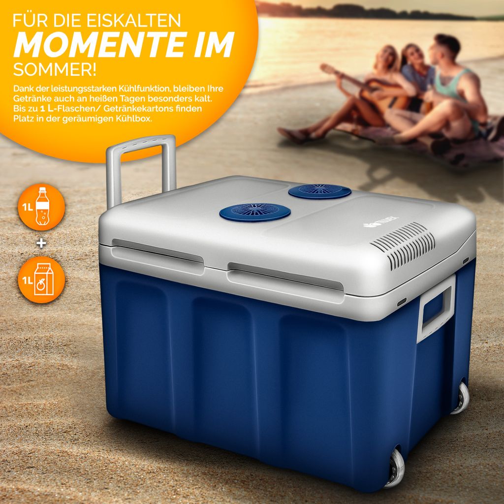 tillvex Glacière électrique 40L avec des roulettes | Mini-frigidaire 230 V et 12 V pour Camping avec Voiture | refroidit et réchauffe | Mode ÉCO (Gris