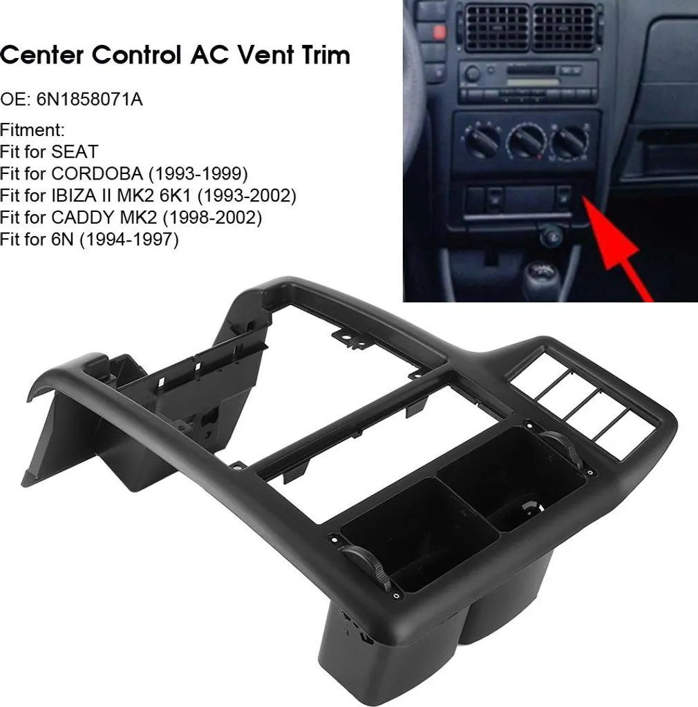 Griglia Aria Centrale Cruscotto In ABS Nero - Sostituzione Per SEAT Cordoba, Ibiza II, Caddy MK2 E VW 6N - OE 6N1858071A