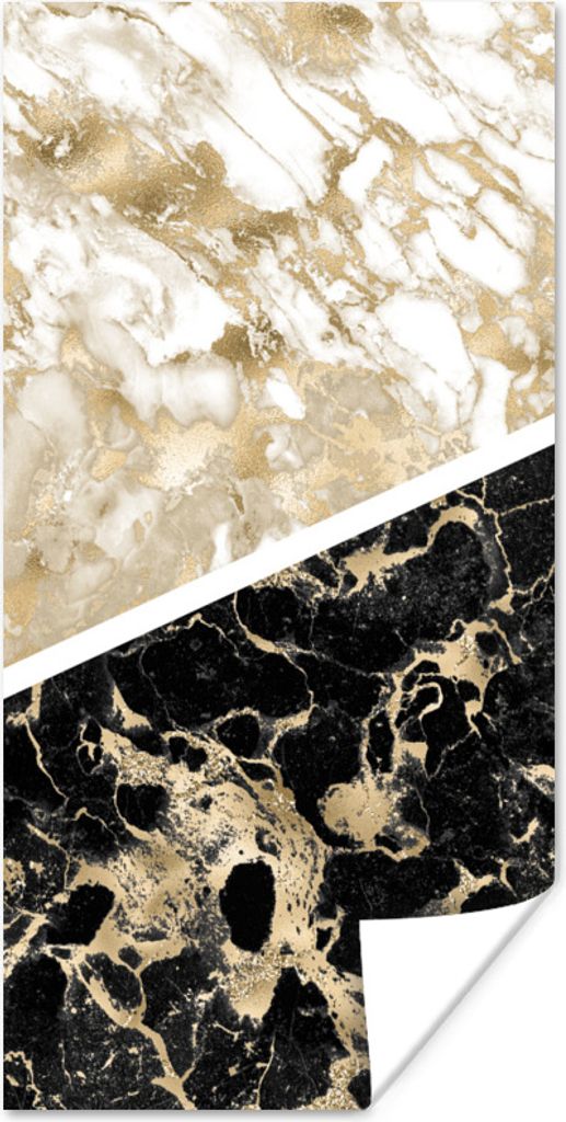 MuchoWow Poster Marmor - Schwarz und Gold - Schick 40x80 cm - Dekoration