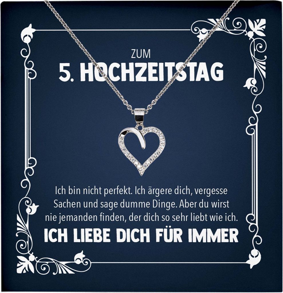 22Feels Ehefrau zum 5. Hochzeitstag Geschenk Ich Liebe Dich Frauen Herz Halskette Damen Collier mit 23 Zirkonia Steinen (Damen Silber 925/000 Schmuck)