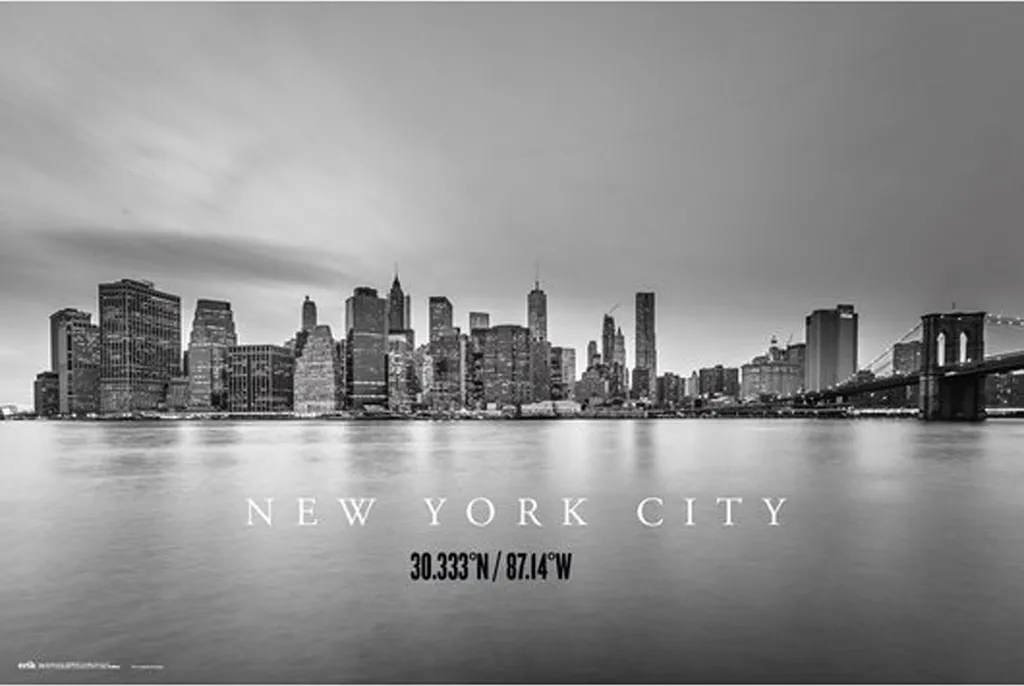 Affiche New York City Skyline avec Support Posterleisten Noir 92 cm