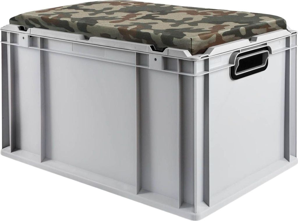 Eurobox NextGen Seat Box Camouflage | HxBxT 36,5x40x60cm | 65 Liter | Griffe offen | Grau | Eurobehälter, Sitzbox, Transportbox, Transportbehälte...