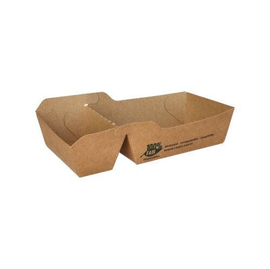 Pommes-Frites-Trays, Pappe "pure" 2-geteilt 3,5 cm x 7 cm x 14,5 cm braun "100% Fair" klein