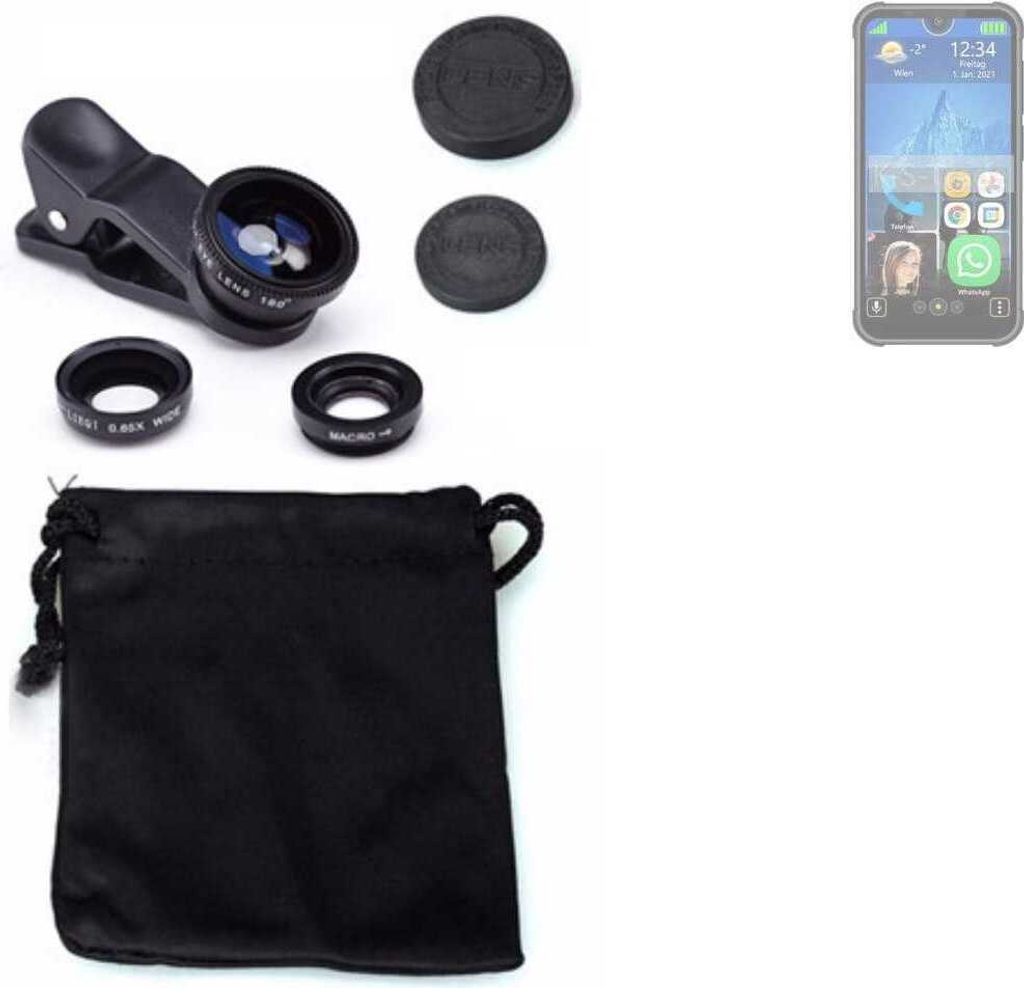 K-S-Trade Smartphone Kamera Linsen Set Kompatibel mit Bea-fon MX1 3in1 Clip-On Kamera Adapter Macro Weitwinkel FishEye Fischauge Objektiv Linse