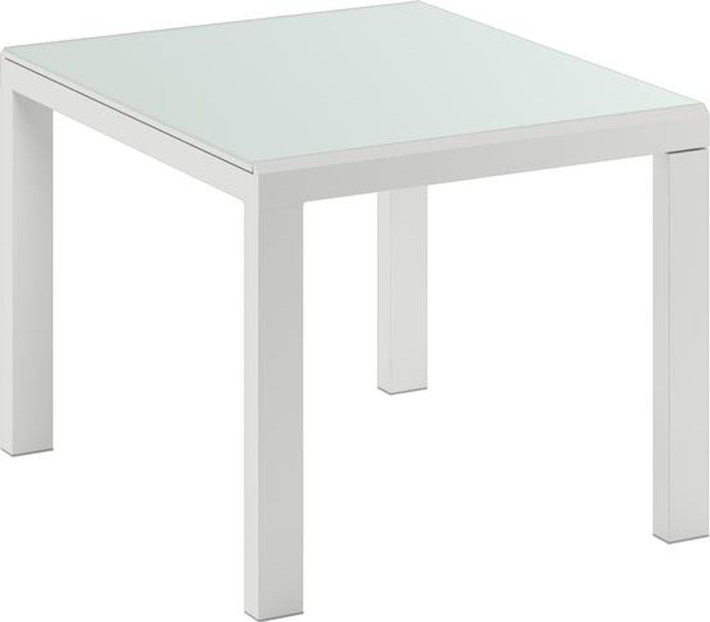 Banner - Ausziehbarer Tisch (90/163,5 x 90 cm) aus weißem gehärtetem Glas