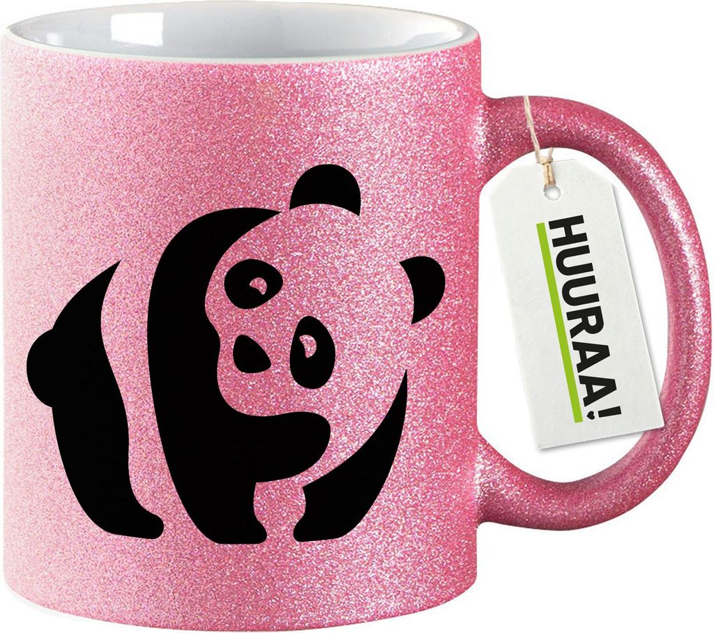 Huuraa Glitzertasse Panda Silhouette 330ml Pink Keramik Kaffeebecher Geschenkidee