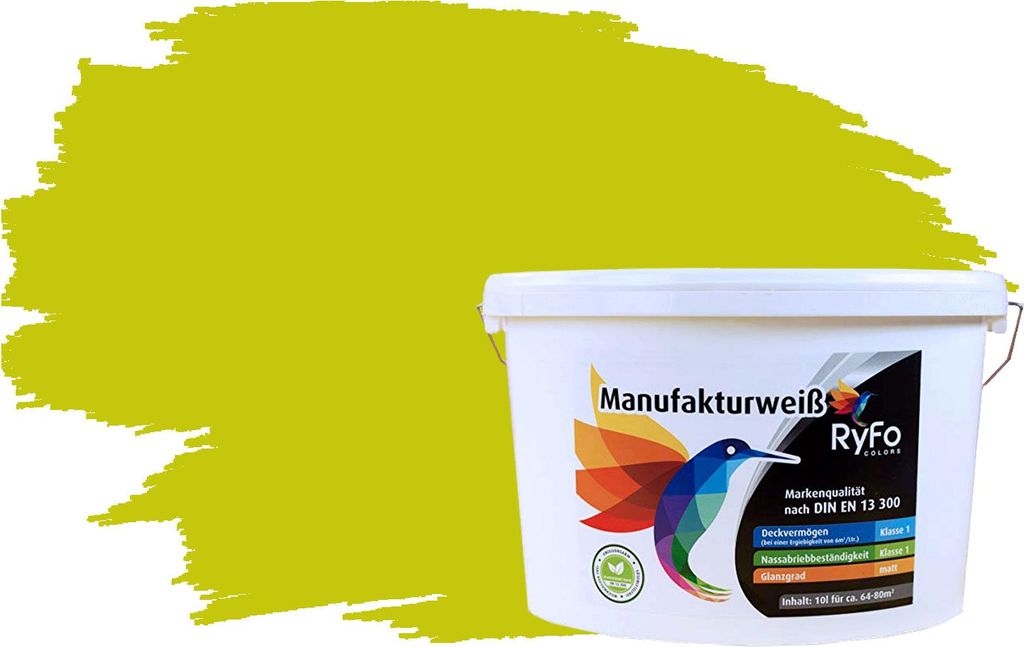 RyFo Colors Bunte Wandfarbe Manufakturweiß Pesto 10l - weitere Grün Farbtöne und Größen erhältlich, Deckkraft Klasse 1, Nassabrieb Klasse 1