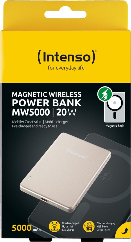 Intenso Powerbank MW5000 magnetische Fixierung MagSafe kompatibel PD 3.0 5000 mAh USB C champagner