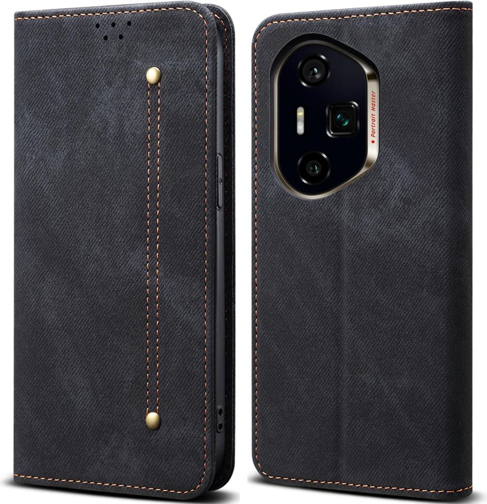 Hülle für Honor 400 Leder Brieftasche Flip Bookstyle Schutzhülle mit Standfunktion Schwarz
