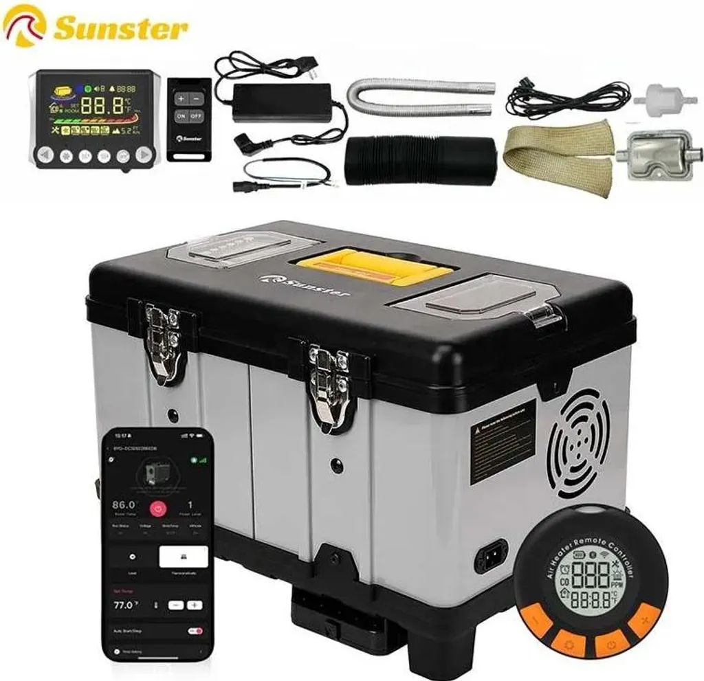 Chauffage diesel 8kW avec surveillance CO et démarrage automatique Noir