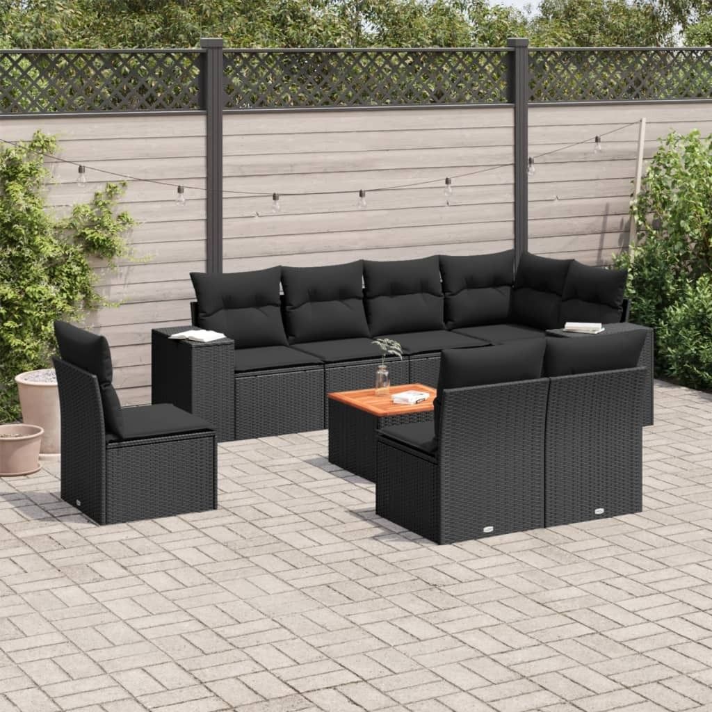 9-tlg. Garten-Sofagarnitur - mit Kissen Schwarz Poly Rattan - Gartenmöbelset 3257812
