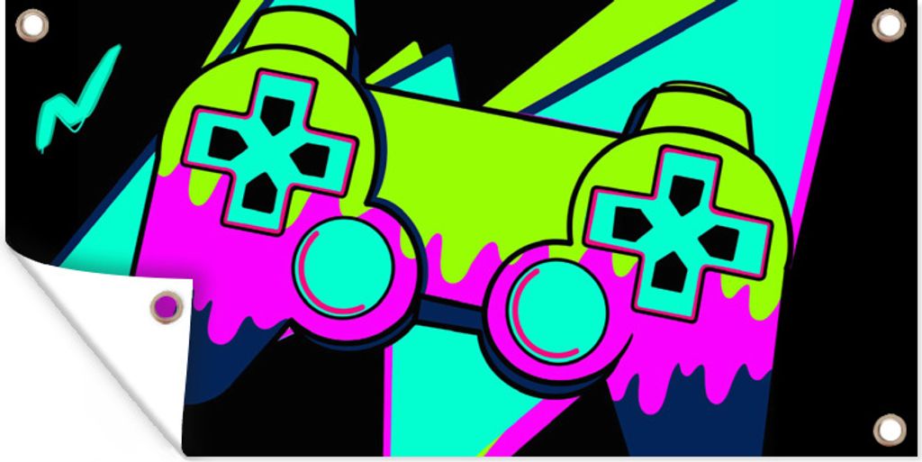 MuchoWow 160x80 cm Outdoor-Poster Gartendeko Sichtschutz Garten Poster für den Garten Gaming - Controller - Schwarz