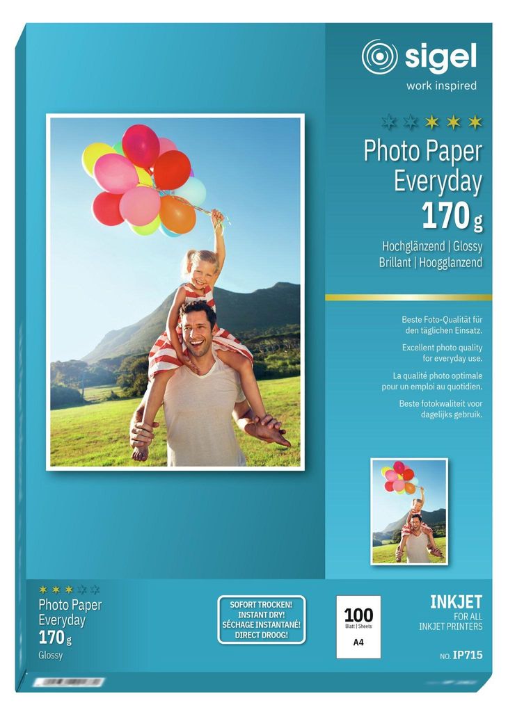 SIGEL IP715 Inkjet Fotopapier Everyday, hochglänzend, 170 g/m², A4, 100 Blatt