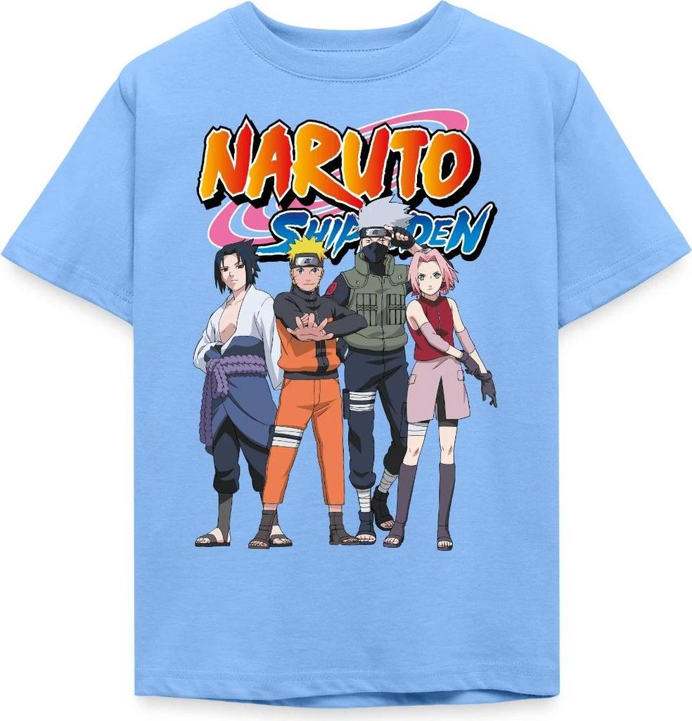 Spreadshirt Naruto Shippuden Sasuke, Naruto, Kakashi & Sakura Kinder T-Shirt, 110/116 (5-6 Jahre), Himmelblau