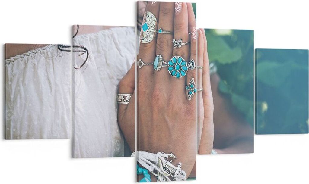 Bild auf Leinwand - Leinwandbild - 5 Teile - Hände Schmuck Boho - 125x70cm - Wand Bild - Wanddeko - Wandbilder - Leinwanddruck - Bilder - Wanddeko...