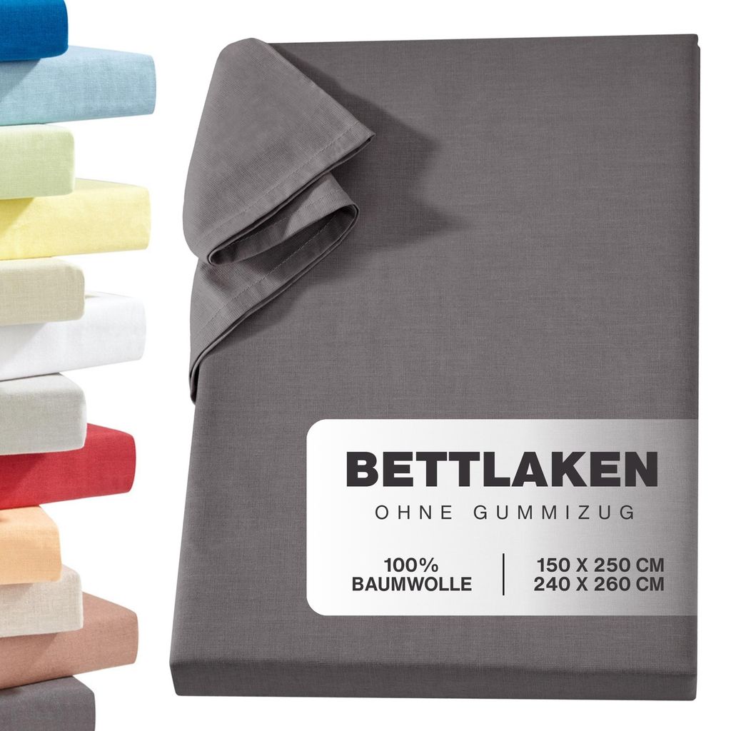 Linon Betttuch aus 100% Baumwolle ohne Gummizug Anthrazit Produktbild 
