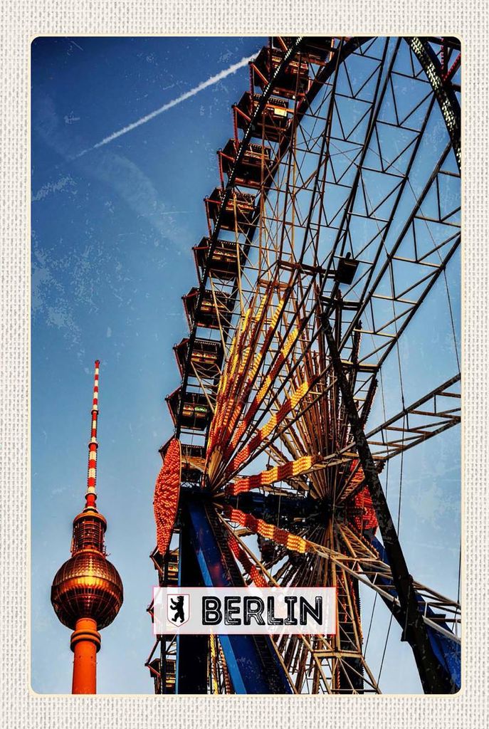 vianmo Holzschild 18x12 cm Berlin Deutschland Kirmes Bildmotiv Reisemotiv Abenteuer Reisen