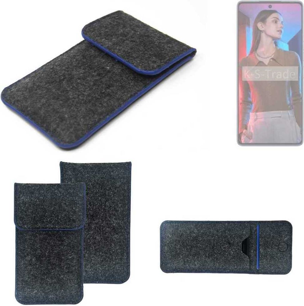 K-S-Trade Handy-Hülle Schutz-Hülle kompatibel mit Tecno Camon 20 Pro 5G Filztasche Pouch Tasche Case Sleeve Filzhülle dunkelgrau, blauer Rand