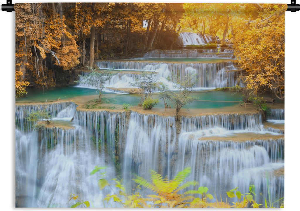 MuchoWow Wandteppich Wandbehang Wasserfall - Herbst - Bäume - Braun - Wasser 150x112.50 cm Tapisserie Dekoration Wandtuch - Wanddecke - Wandtepp...