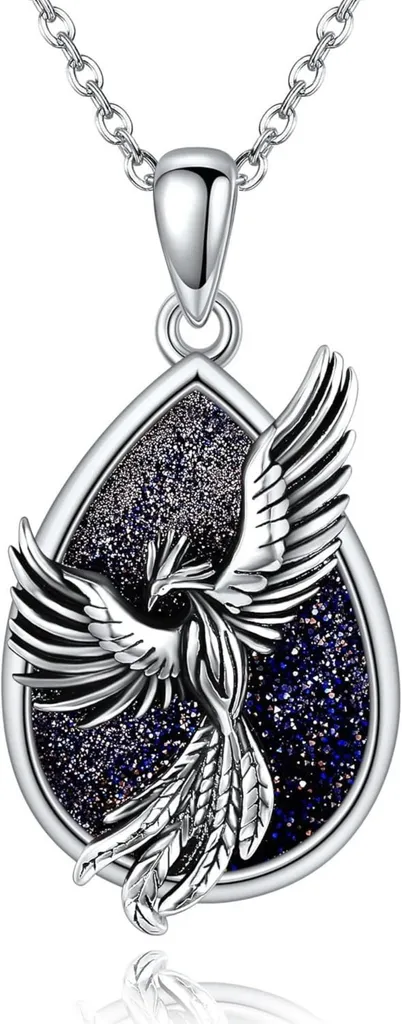 Pendentif Phénix mystique pour femme en argent 925 et pierre bleue