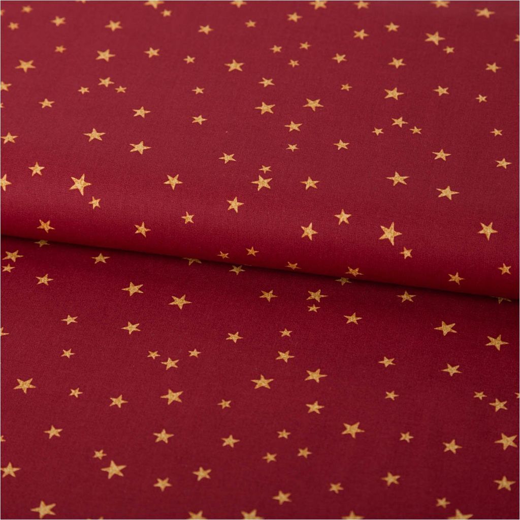 Baumwollstoff We Weihnachten Sterne rot goldfarbig 1,45m Breite