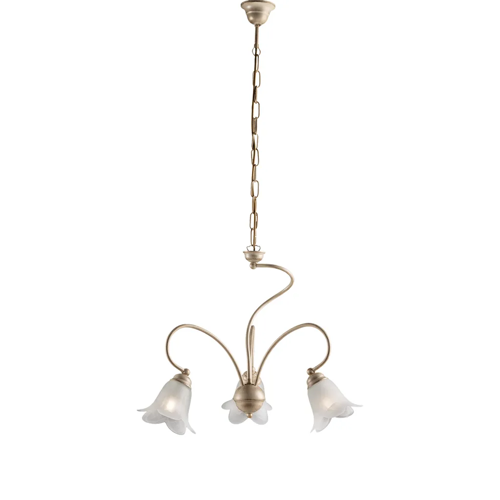 Lustre Alice Ivoire et Or Antique 3 Lumières d.50 cm en Verre Albâtre