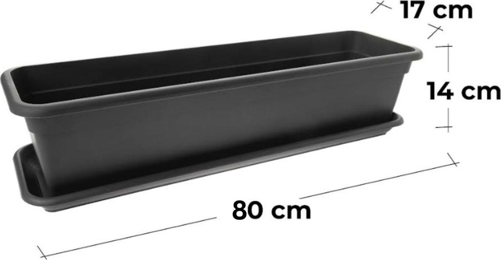 Balkon Blumenkasten 80 cm anthrazit mit Untersetzer, 6er