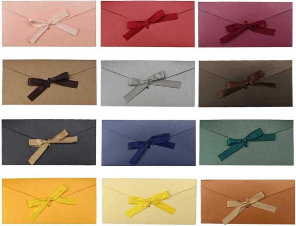 Briefumschläge mit Schleife (12 Stück) – 12 Bunte Umschläge mit Schleife, 12 Bunte Grußkarten, Perlglanzpapier, Bandumschläge, 12 Bunte Umsc...