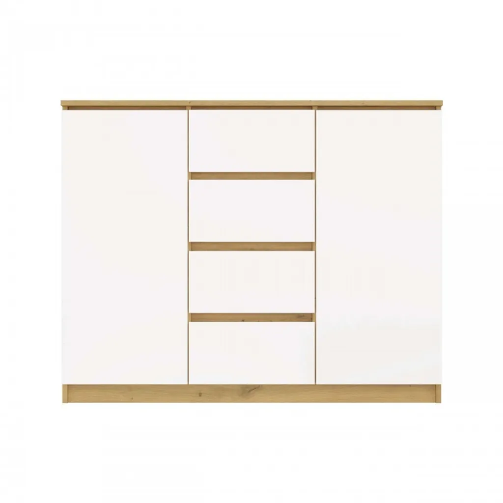 Commode large ELBE chêne artisanal et blanc pour chambre moderne - 5