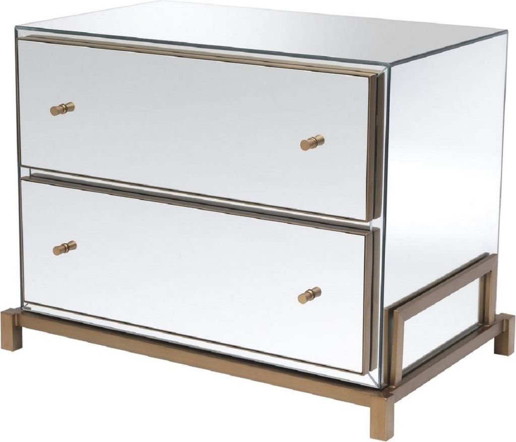 Casa Padrino Luxus Spiegelglas Nachttisch Messingfarben 81,5 x 52 x H. 62 cm - Verspiegelte Nachtkommode mit 2 Schubladen - Schlafzimmer Möbel