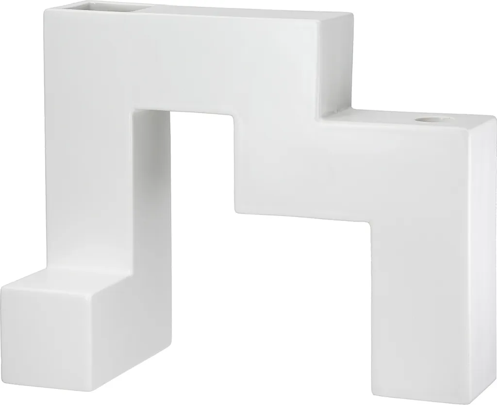 Objet Déco Géométrique Blanc en Céramique - Vase et Chandelier 28 cm