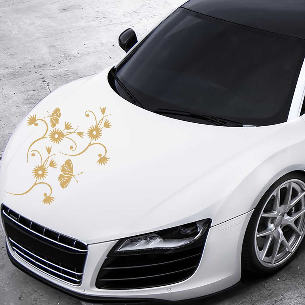 Aufkleber - Autoaufkleber "Blumenranke Tina" 40cm x 40cm gold - Tuning Carystyling Heckscheibe Auto