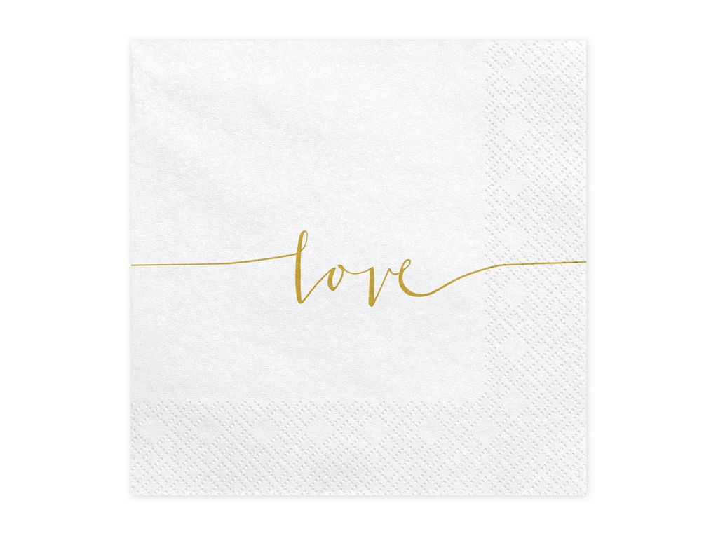 Servietten Love 33x33cm 20 Stück, weiß / gold