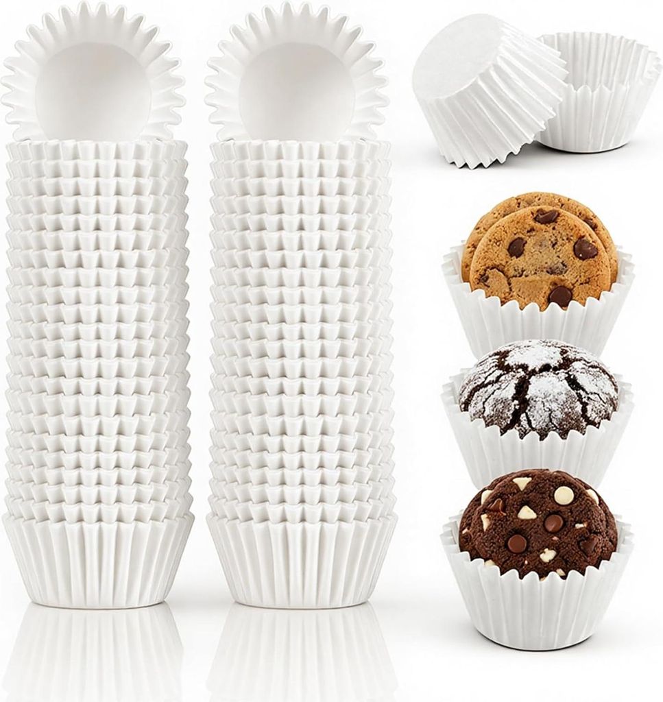 1000 Stück weiße Mini-Cupcake-Förmchen 2,5 cm Durchmesser Papier Cupcake Förmchen kleine Muffin Förmchen Schokoladen Dessert Backförmchen zum...