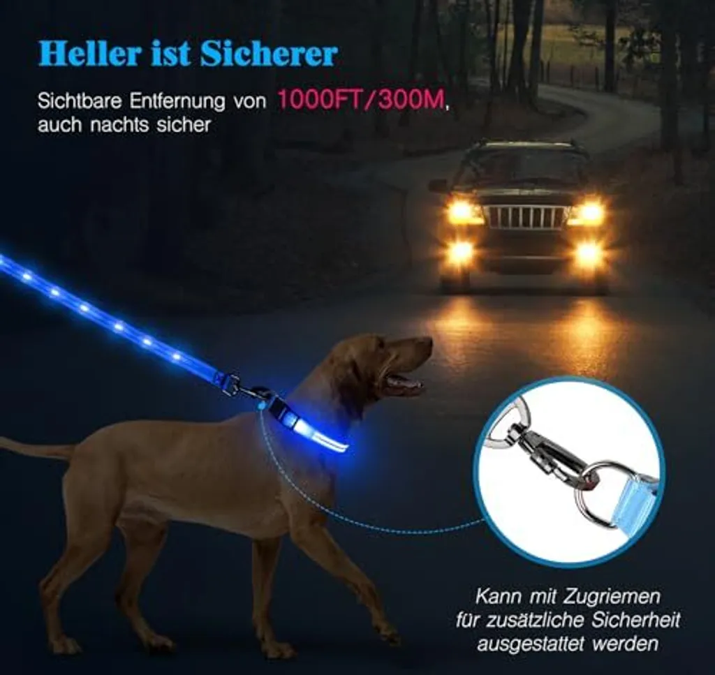 Collare LED Weesiber per Cani - Blu Notte Ricaricabile e Regolabile - 6