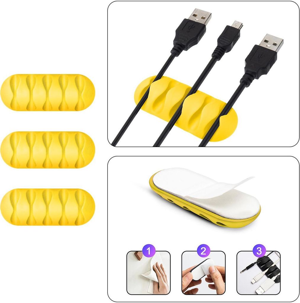 Kabel Organizer Kabelmanager 5-fach Kabelhalter Klemme Clip selbstklebend Schreibtisch Büro Farbe: Gelb Menge: 3 Stück