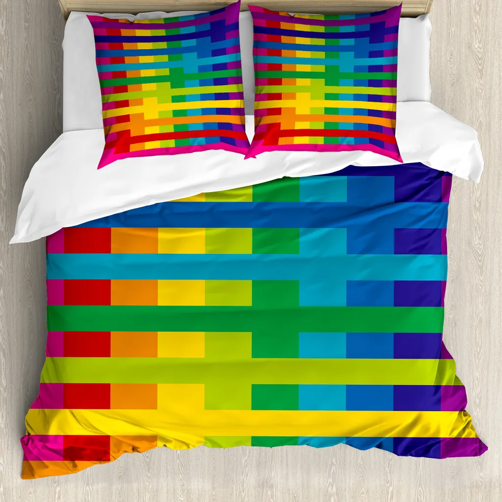 Set copripiumino ABAKUHAUS Rainbow per letti singoli, colori vivaci: multicolore, antiacaro, adatto a chi soffre di allergie, con federa, 200 cm x 200 cm - 80 x 80 cm, multicolore