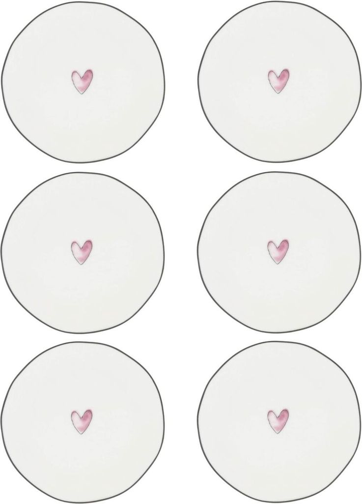 6er Set Dessertteller Watercolour HEART D. 13cm weiß rosa Bastion Collections