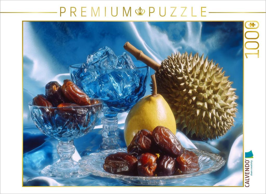 CALVENDO Puzzle Stillleben mit Datteln, Durian und Birne | 1000 Teile Lege-Größe 64x48cm Foto-Puzzle für glückliche Stunden