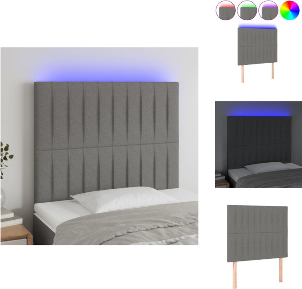 vidaXL LED Kopfteil Dunkelgrau 90x5x118/128 cm Stoff - Kopf- & Fußenden